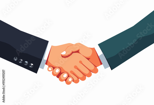 Illustration of a Handshake Symbolizing Partnership, Agreement, or Collaboration Between Two Individuals Wearing Formal Business Attire