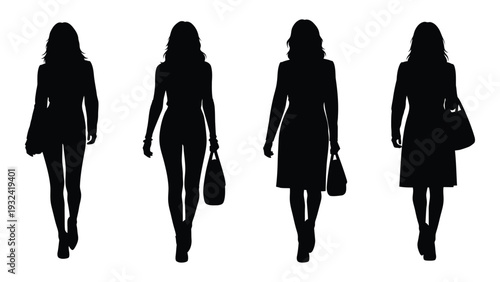Four silhouetted women walking forward each carrying a handbag high quality