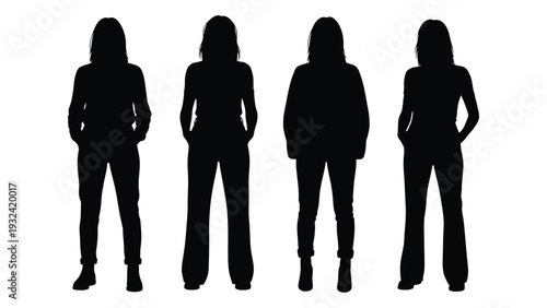 Four identical silhouettes of a woman standing with hands on hips