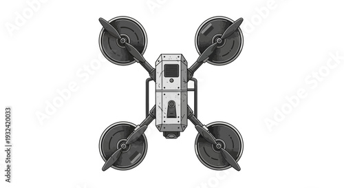 Top view of a white drone with four propellers on white background