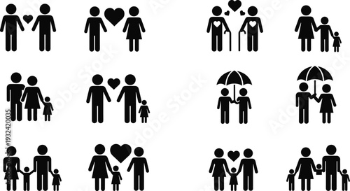 Family and Relationship Silhouette Icon Set