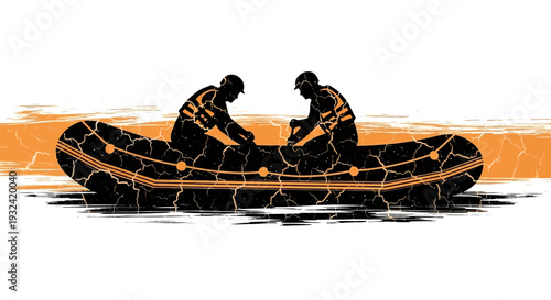 Two people in a raft, silhouette, adventure, extreme sport