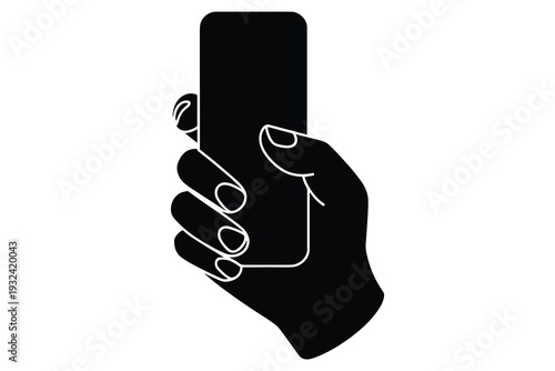 Hand Holding Smartphone Silhouette Isolated on White Background