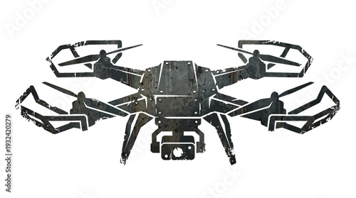Grungy Quadcopter Drone Icon with Camera