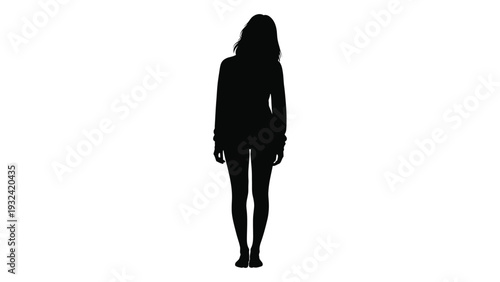 Silhouette of a woman standing with long hair facing away from the viewer
