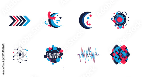 Abstract geometric designs featuring circular and linear elements silhouette