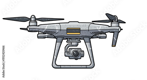 Modern drone with camera, isolated on white background.