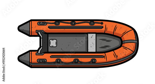 Orange inflatable boat, top view, illustration