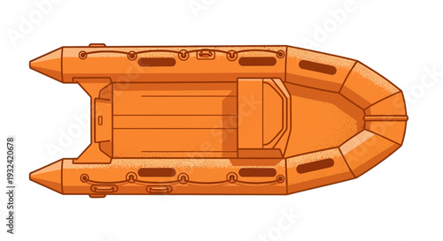 Orange inflatable boat, top view illustration