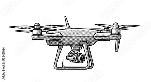 Quadrocopter drone with camera, sketch illustration