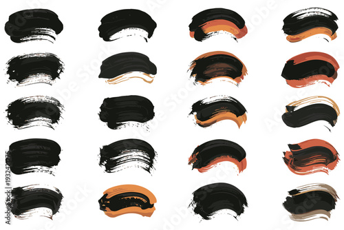 Paint Swatches Brush Strokes Black Brown Orange Abstract Texture Stock