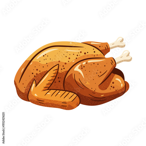 Cartoon Illustration of a Golden Brown Roasted Turkey