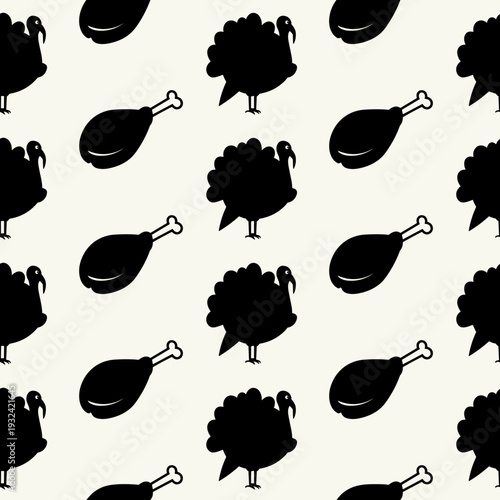 Pattern of Black Turkey Drumstick Silhouettes on Cream
