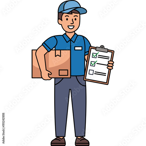 Delivery Person Holding Package and Checklist