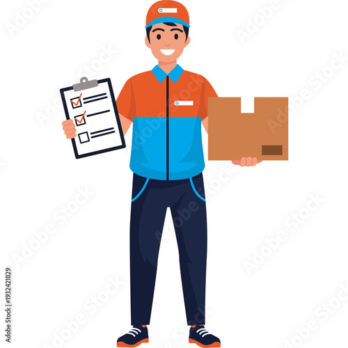 Delivery Person Holding Package and Checklist
