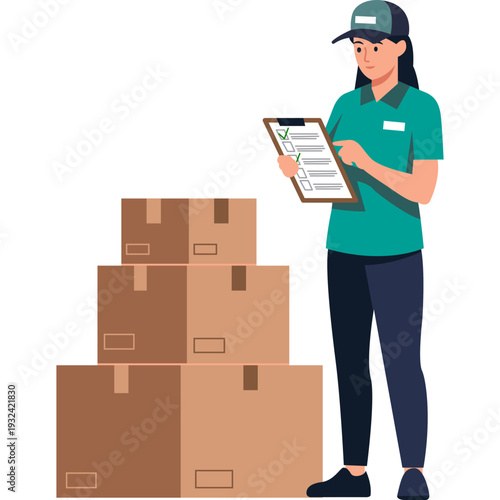 Delivery Person Holding Package and Checklist