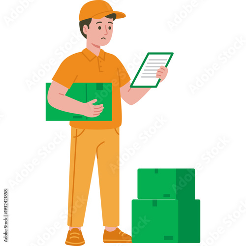 Delivery Person Holding Package and Checklist