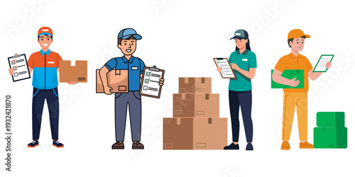 Delivery Person Holding Package and Checklist