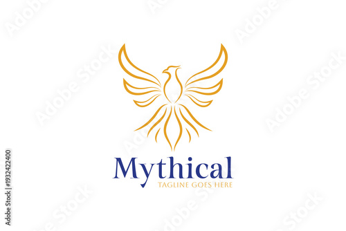 Mythical Phoenix Golden Logo Design Representing Rebirth Strength and Fantasy Identity Concept