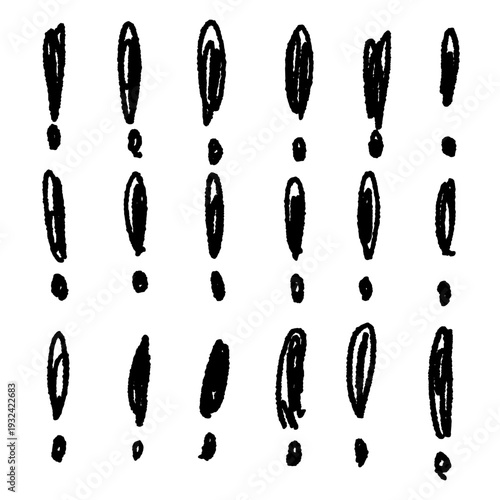Set sketch drawing exclamation mark vector for urgent notes. Ideal for symbolizing rough problem alerts, sketchy danger warnings, and hand drawn creative sudden ideas.