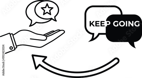 Motivational encouragement and support concept with hand holding star and speech bubbles