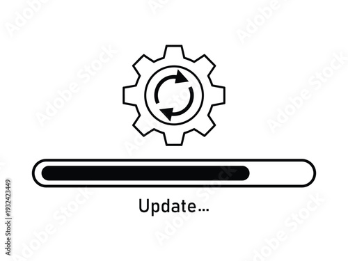 Software Update Progress Bar Vector Illustration, Minimalist System Loading and Gear Icon