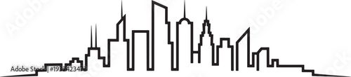 Detailed architectural city skyline line art illustration with towers and needle skyscrapers