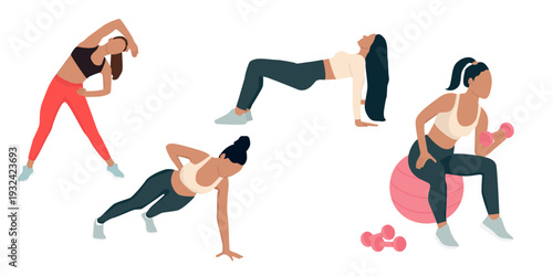 Fitness classes at home with a frosted ball and dumbbells. This concept demonstrates strength and mobility for wellness and an active lifestyle