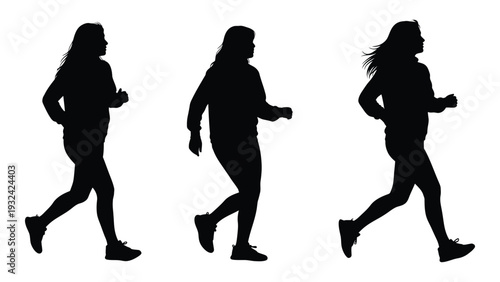 Three silhouettes of women running showcasing different stages of a stride