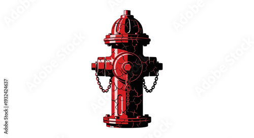 Red and black fire hydrant with cracked texture