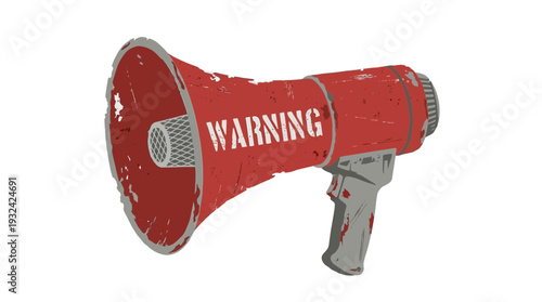 Red distressed megaphone with "WARNING" text