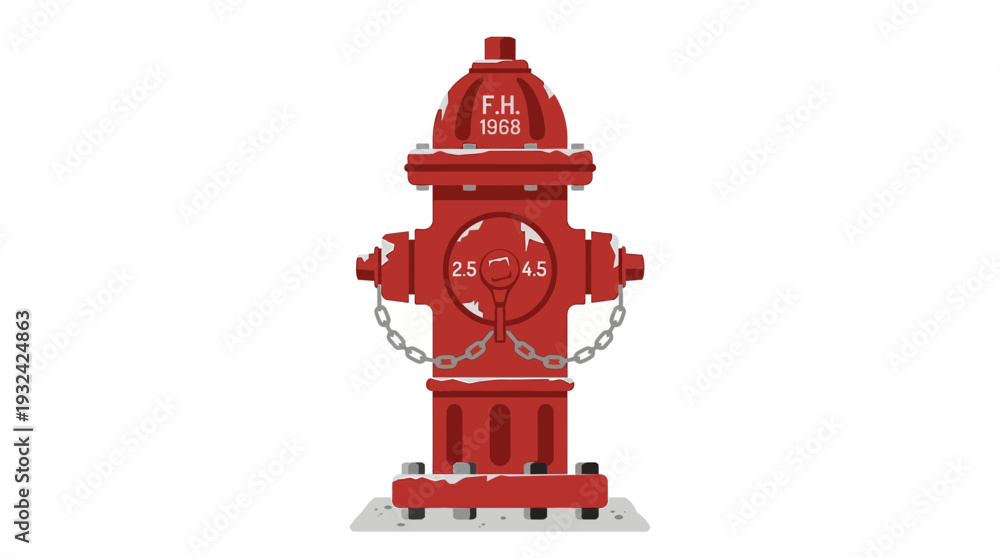 Fototapeta premium Red fire hydrant with snow detail, isolated on white background