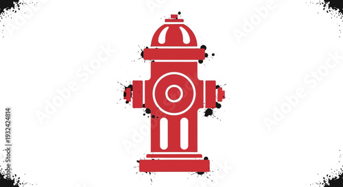 Red fire hydrant with black ink splatter effect on white background