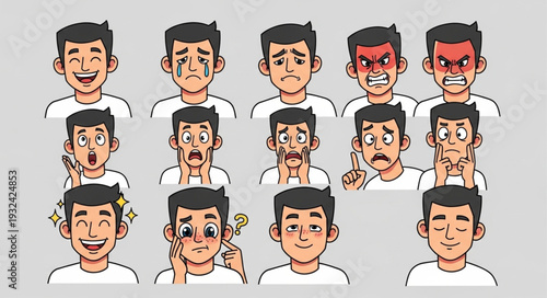 Diverse emotional expressions of a person showcasing various feelings and moods.