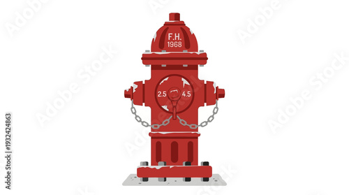 Red fire hydrant with snow detail, isolated on white background
