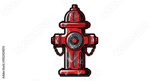 Red fire hydrant with chains on white background