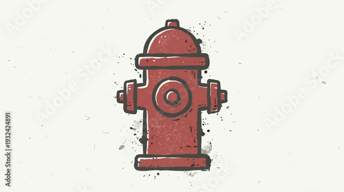 Red Fire Hydrant, Grunge Style, Isolated on White Background
