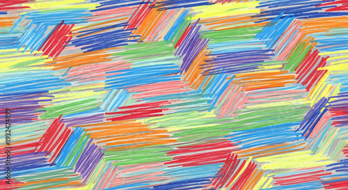 Colorful crayon strokes form an abstract patterned background silhouette