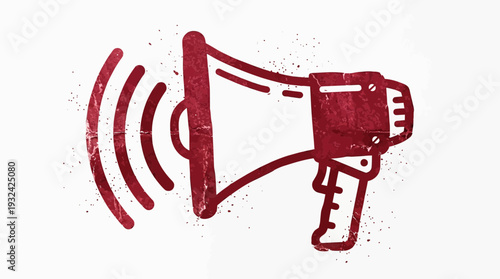 Retro megaphone with sound waves, distressed texture, announcement symbol
