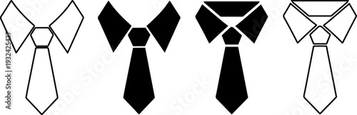 Set of Necktie and Shirt Collar Icons for Professional Business Wear and Fashion