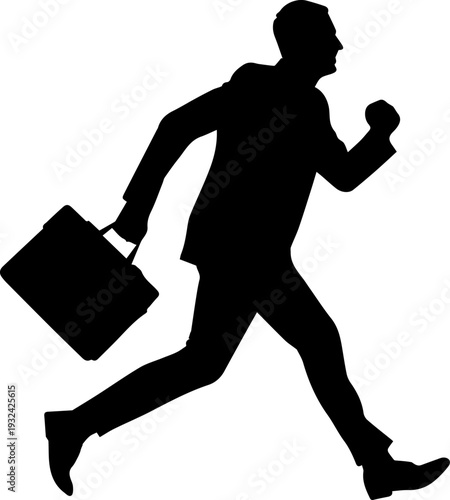 Running Businessman Silhouette Carrying Briefcase Vector Graphic
