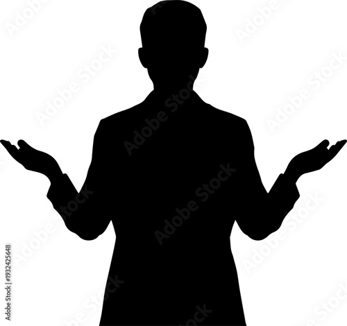 Shrugging Man Silhouette with Open Hands Questioning Gesture Vector Illustration
