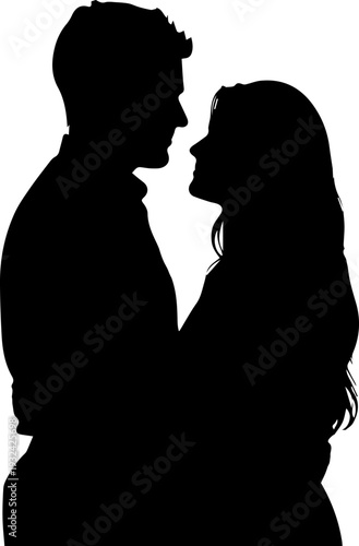 Minimalist Black and White Silhouette of Couple in Romantic Embrace Vector Art