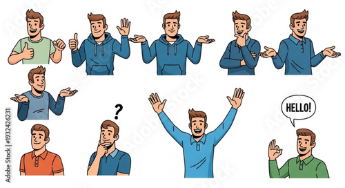 Diverse collection of illustrations depicting various human emotions and expressions.