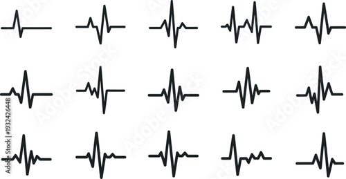 Heartbeat Pulse Line Icon Set: Medical ECG, EKG, Health and Cardiology Symbols