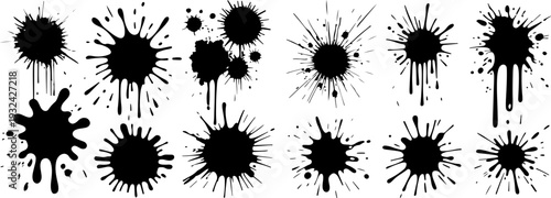  Black Ink Splatter and Paint Blots Collection for Abstract Artistic Background
