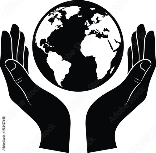 Silhouette of hands holding the earth globe, concept of environmental protection and global care