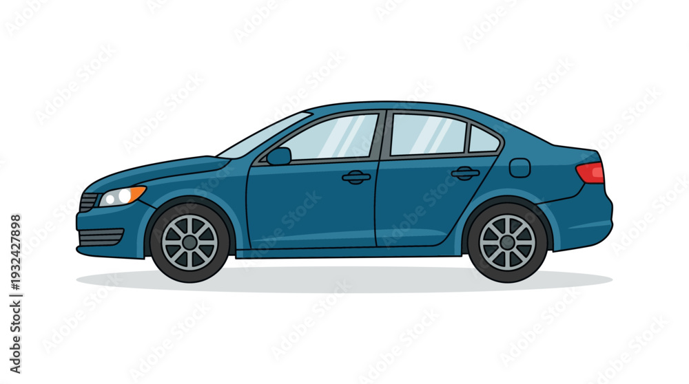 Fototapeta premium Blue Sedan Car Side View Illustration
