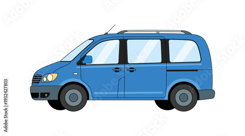 Blue minivan vehicle isolated on white background, side view