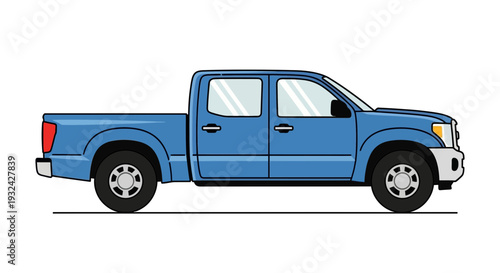 Blue pickup truck, side view, illustration